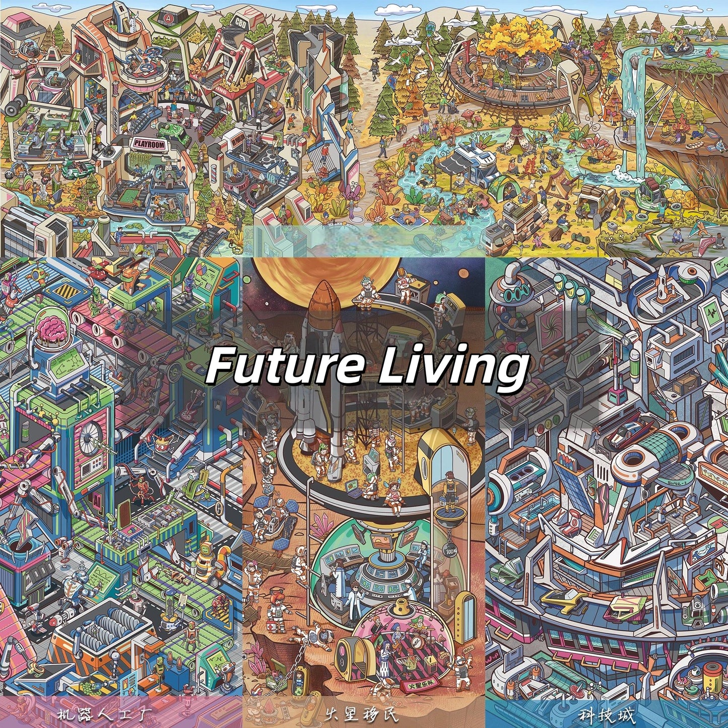 Future Living 3D Sticker | 5 Cute Miniature Scenes