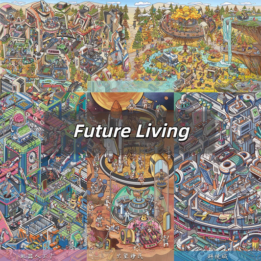 Future Living 3D Sticker | 5 Cute Miniature Scenes