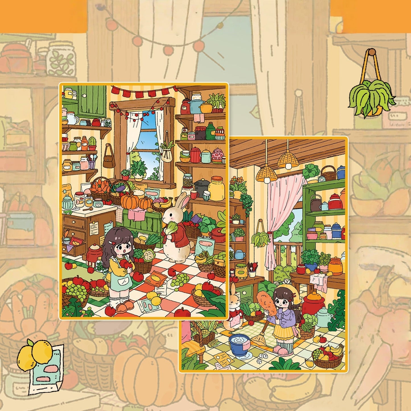 Mr. Rabbit's House 3D Sticker | 2 Cute Miniature Scenes
