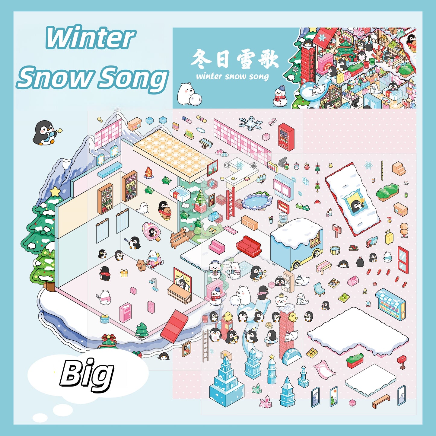 Paw's Winter 3D Sticker | 2 Cute Miniature Scenes