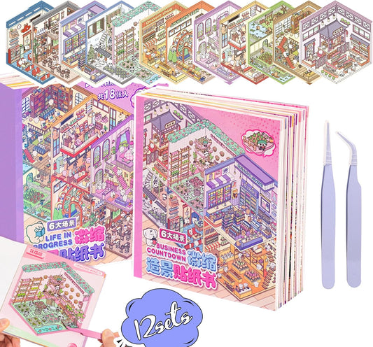 Tiny Animal Life 3D Sticker Material Book – Life in Progress (6 Scenes) | Business Countdown (6 Scenes)