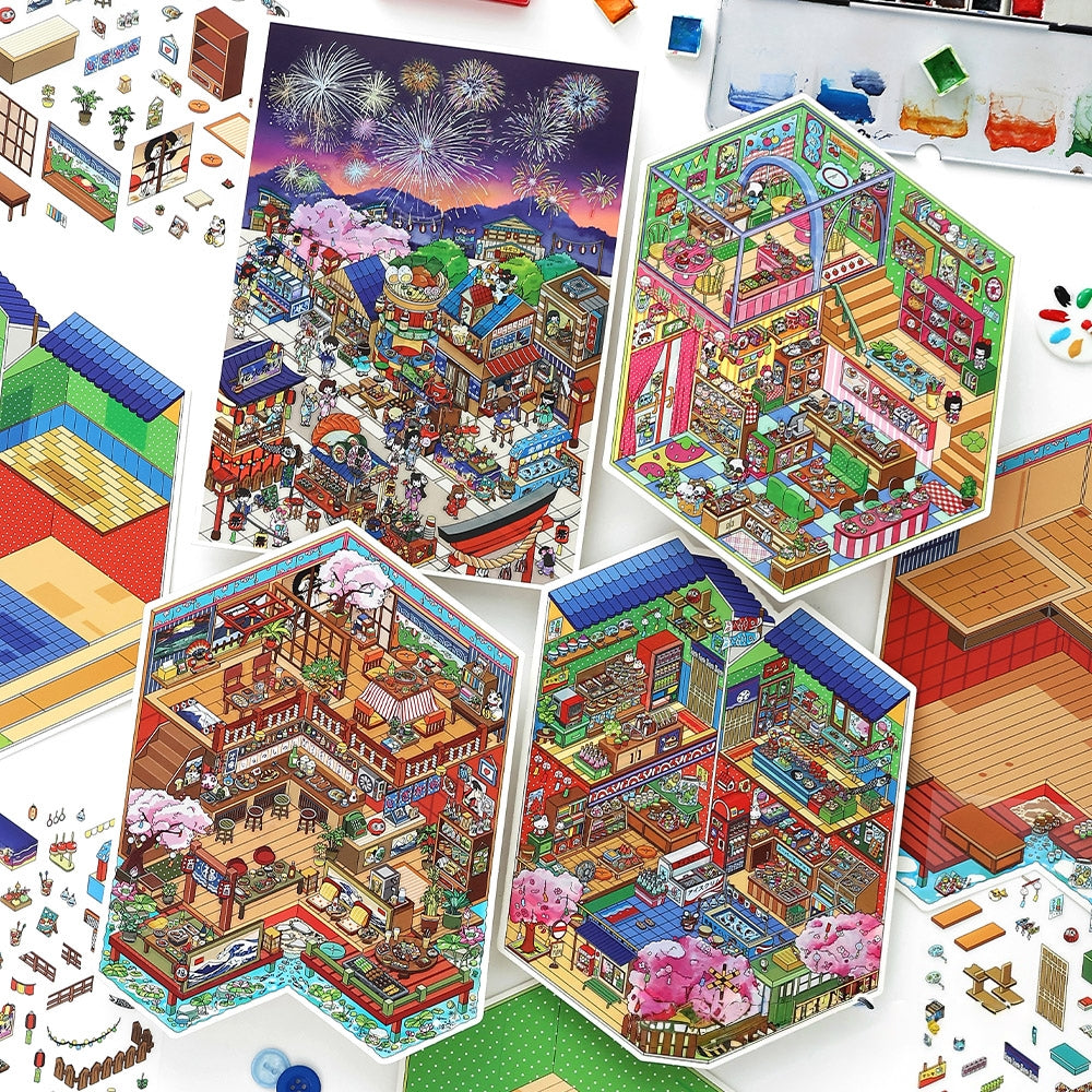 Life in Japan 3D Sticker | 4 Cute Miniature Scenes