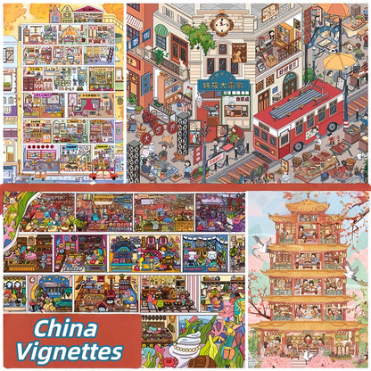 China Vignettes 3D Sticker | 4 Cute Miniature Scenes