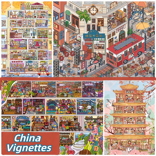 China Vignettes 3D Sticker | 4 Cute Miniature Scenes