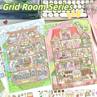 Grid Room Series 3D Sticker | 2 Cute Miniature Scenes