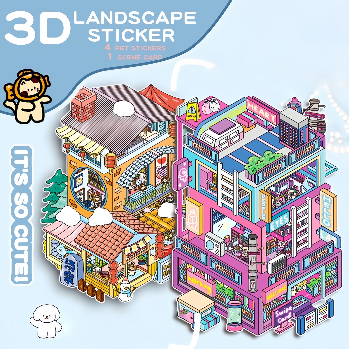 Flip Building 3D Sticker | 2 Cute Miniature Scenes