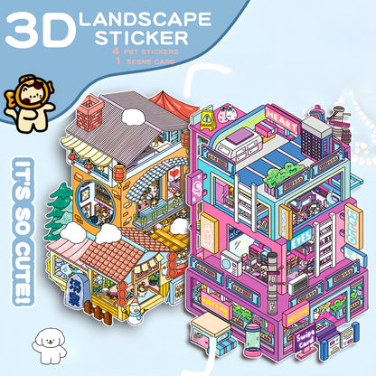 Flip Building 3D Sticker | 2 Cute Miniature Scenes