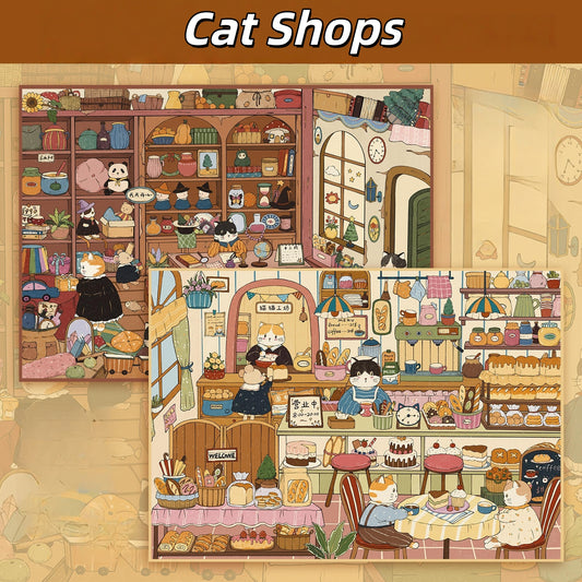 Cat Shops 3D Sticker | 2 Cute Miniature Scenes