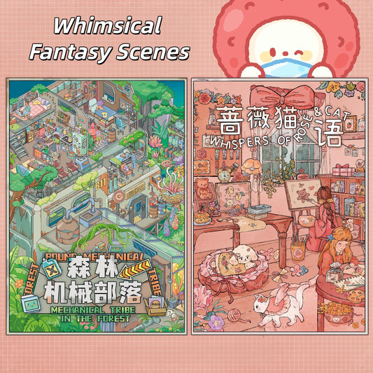 Whimsical Fantasy Scenes 3D Sticker | 2 Cute Miniature Scenes