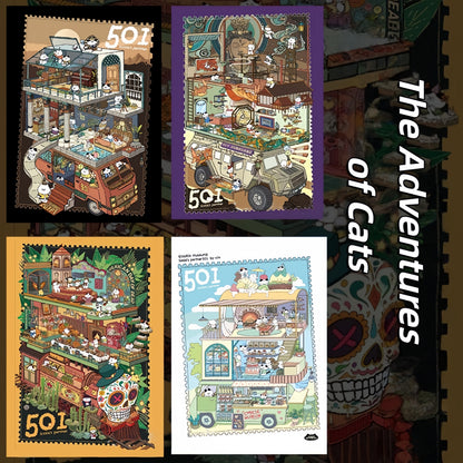 The Adventures of Cats 3D Sticker | 4 Cute Miniature Scenes