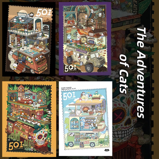 The Adventures of Cats 3D Sticker | 4 Cute Miniature Scenes