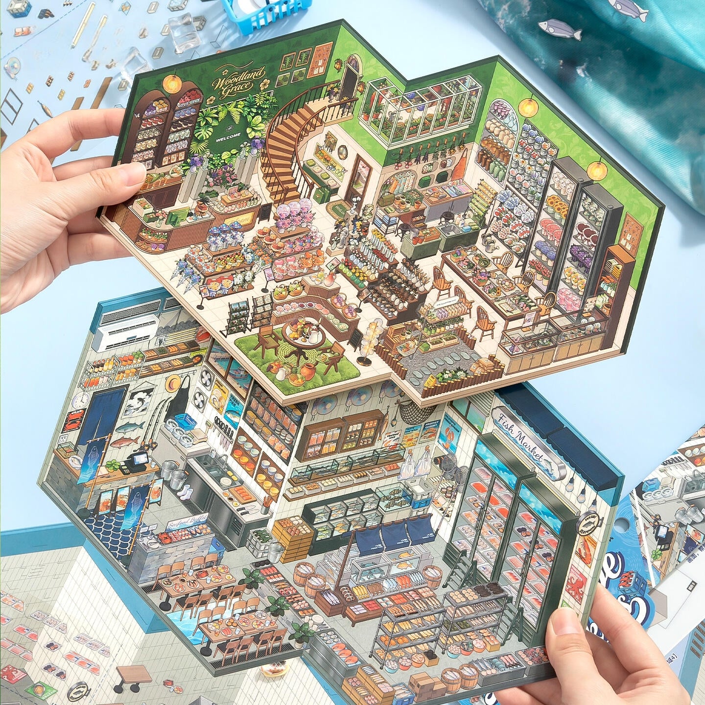 Shelf Display 3D Sticker | 2 Cute Miniature Scenes