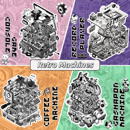 Retro Machines 3D Sticker | 4 Cute Miniature Scenes