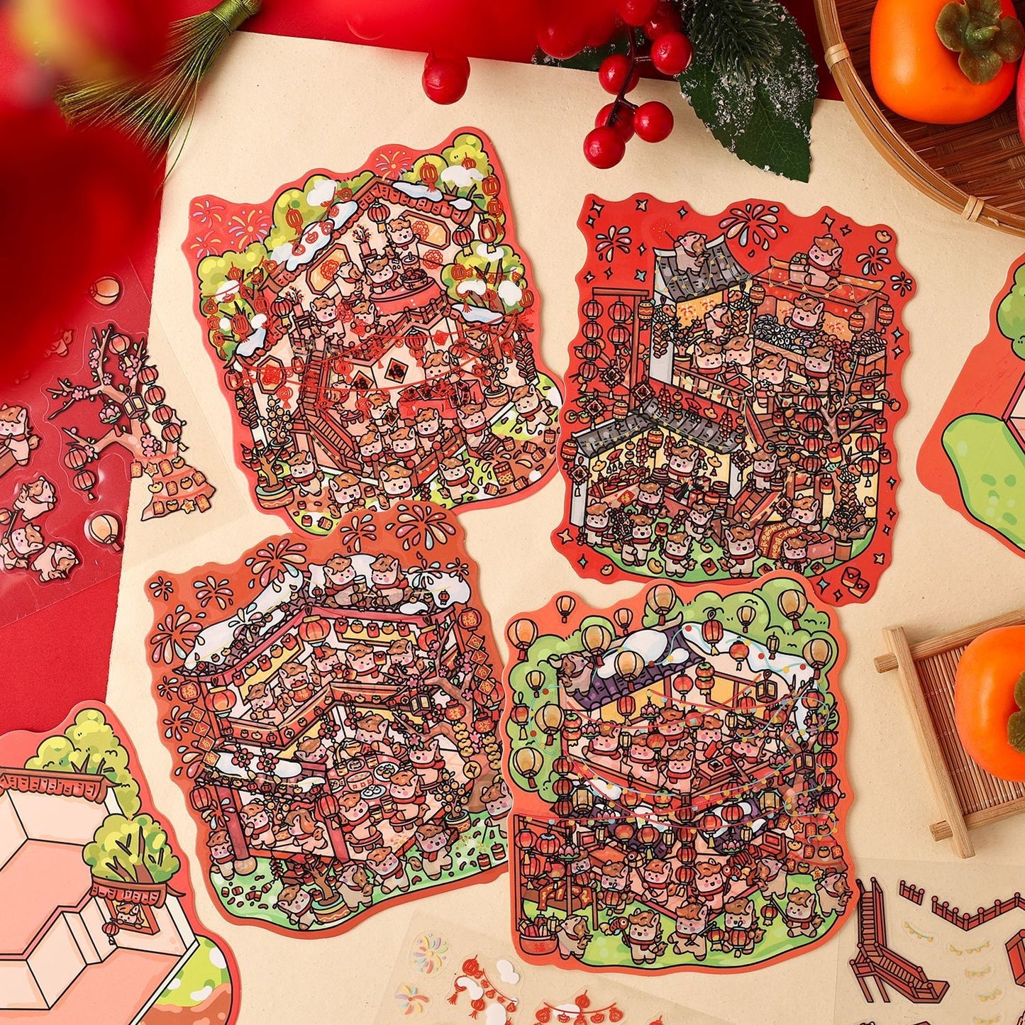 Good Luck New Year 3D Sticker | 4 Cute Miniature Scenes