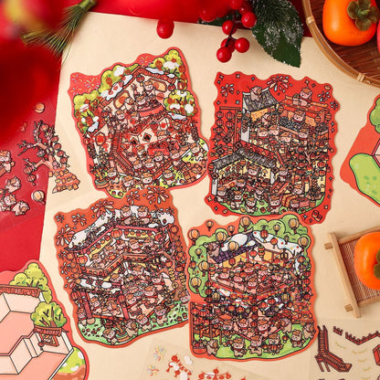 Good Luck New Year 3D Sticker | 4 Cute Miniature Scenes