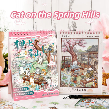 Cat on the Spring Hills 3D Sticker Book