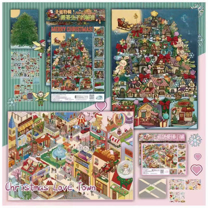 Christmas Town 3D Sticker | 2 Cute Miniature Scenes