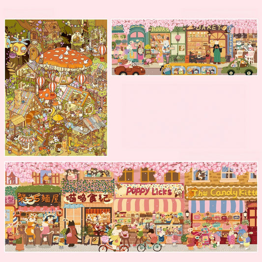 Cat & Dog Town 3D Sticker | 3 Cute Miniature Scenes