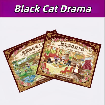 Black Cat Drama 3D Sticker | 2 Cute Miniature Scenes