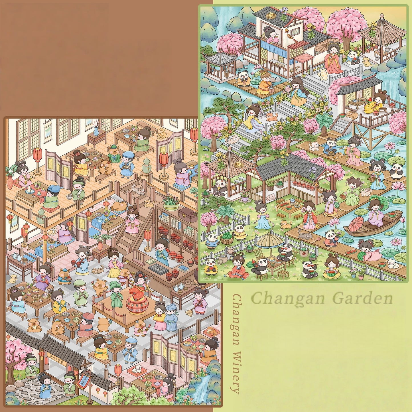 Ancient Chinese Courtyard 3D Sticker | 2 Cute Miniature Scenes