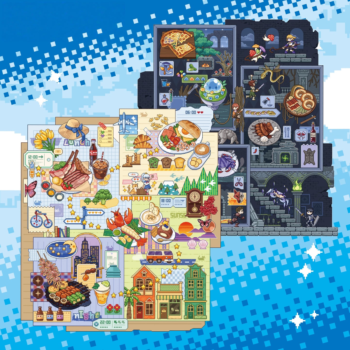 Pixel Food Adventure 3D Sticker | 2 Cute Miniature Scenes