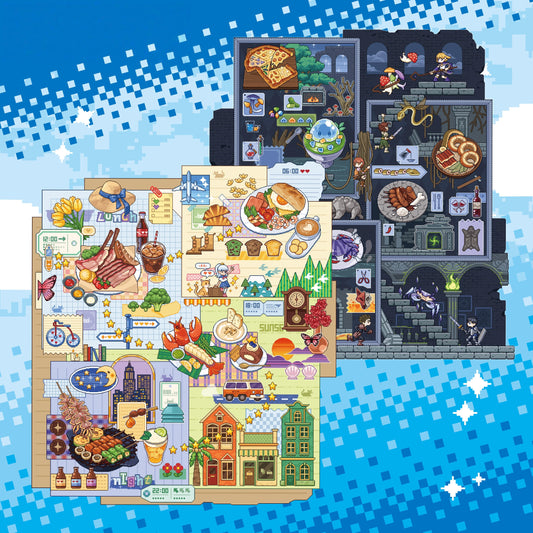 Pixel Food Adventure 3D Sticker | 2 Cute Miniature Scenes