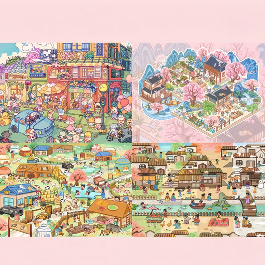 Colorful Streetscape 3D Sticker | 4 Cute Miniature Scenes