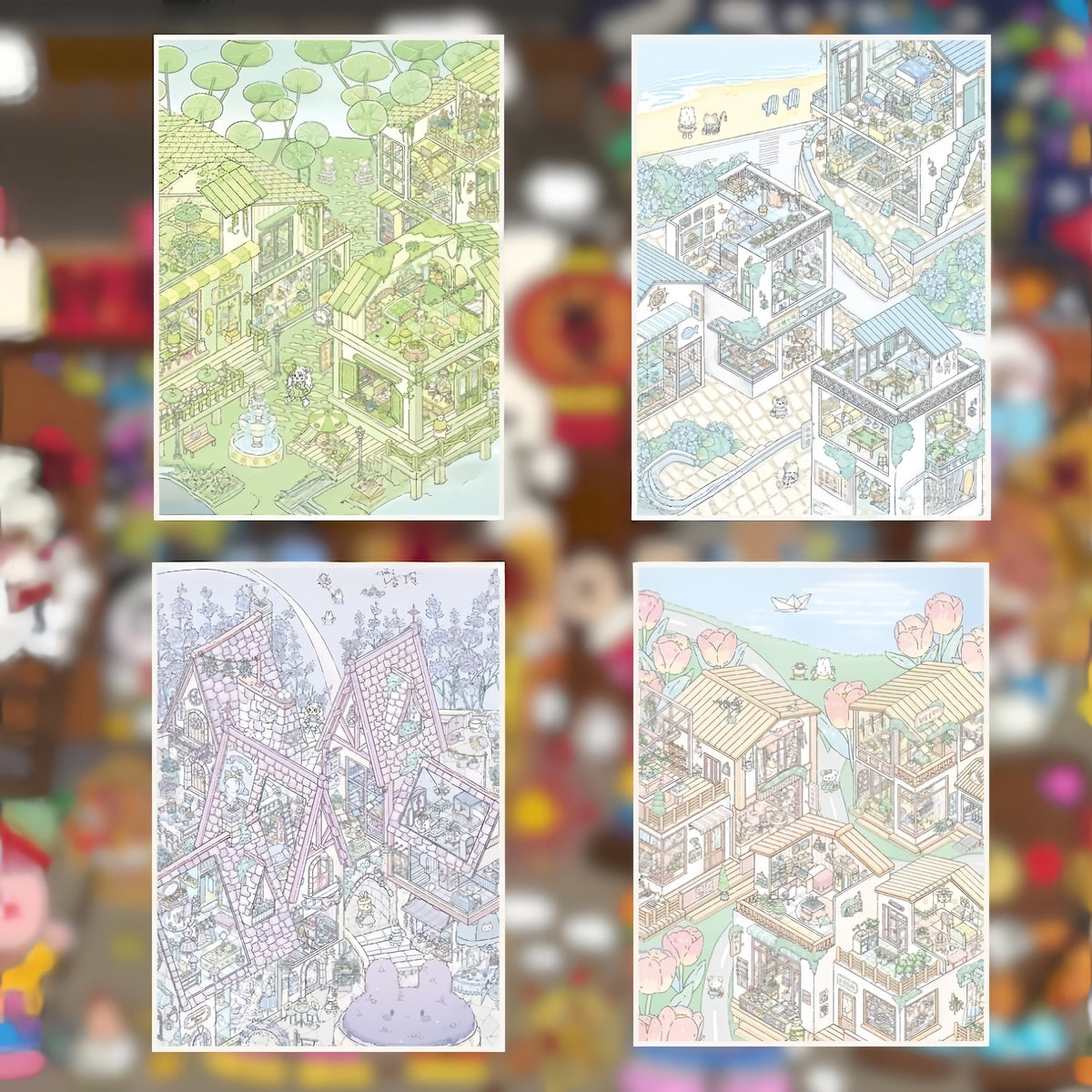 Animal Neighborhoods 3D Sticker | 4 Cute Miniature Scenes