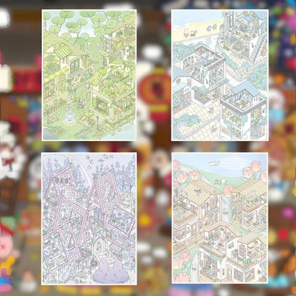 Animal Neighborhoods 3D Sticker | 4 Cute Miniature Scenes
