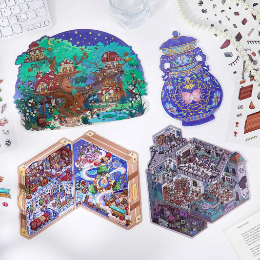 Enchanted Dreamscape 3D Sticker | 4 Cute Miniature Scenes