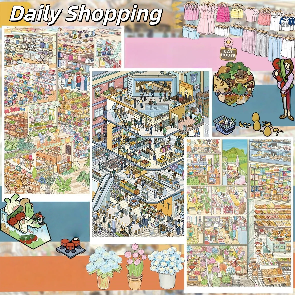 Daily Shopping 3D Sticker | 3 Cute Miniature Scenes