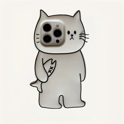Line Cat Holding Dried Fish Silicone Phone Case
