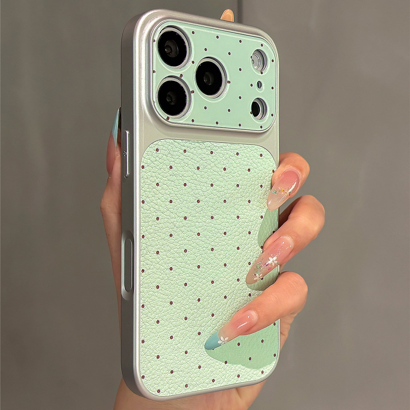 Lychee Grain Mint Green Faux Leather Phone Case