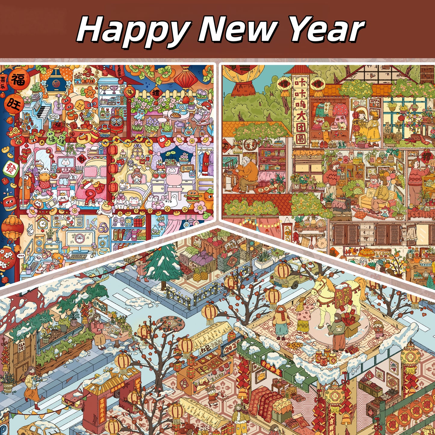 Happy New Year 3D Sticker | 3 Cute Miniature Scenes