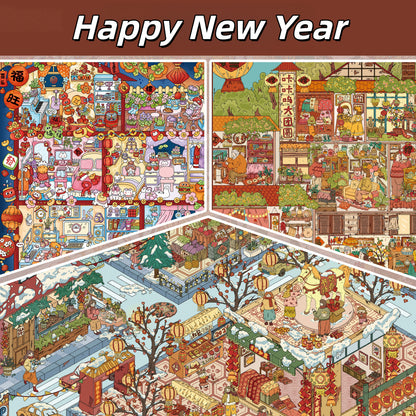 Happy New Year 3D Sticker | 3 Cute Miniature Scenes