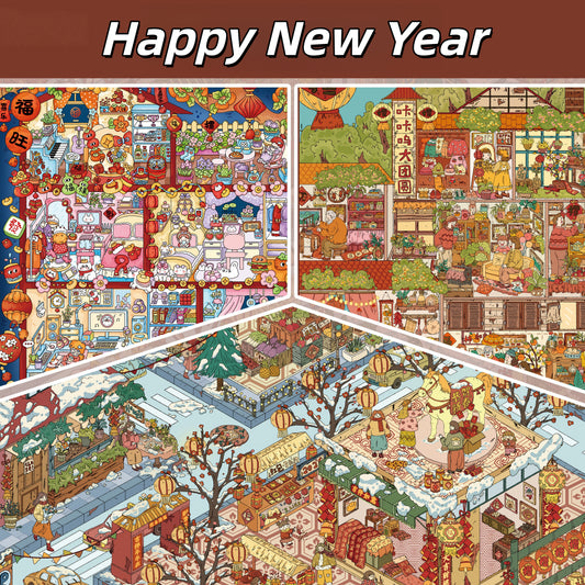 Happy New Year 3D Sticker | 3 Cute Miniature Scenes