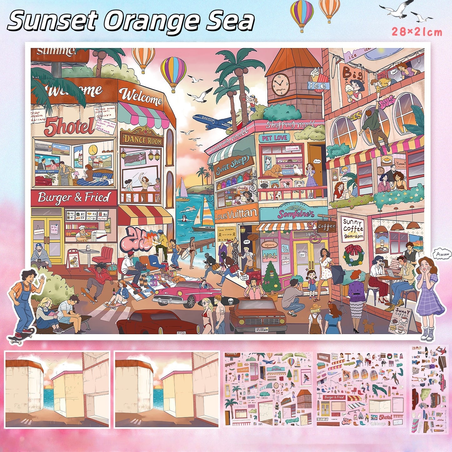Evening Glow 3D Sticker | 2 Cute Miniature Scenes