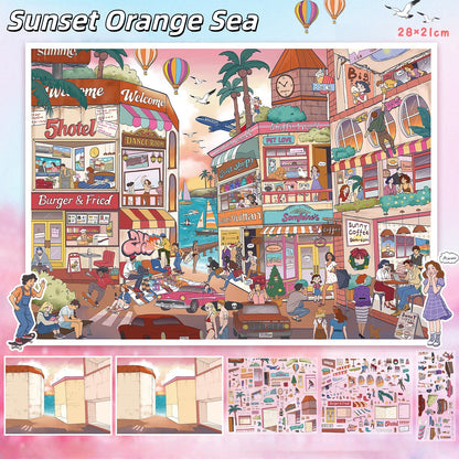 Evening Glow 3D Sticker | 2 Cute Miniature Scenes