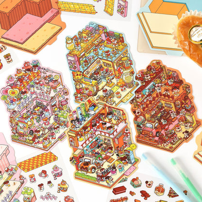 Sweet Shop 3D Sticker | 4 Cute Miniature Scenes