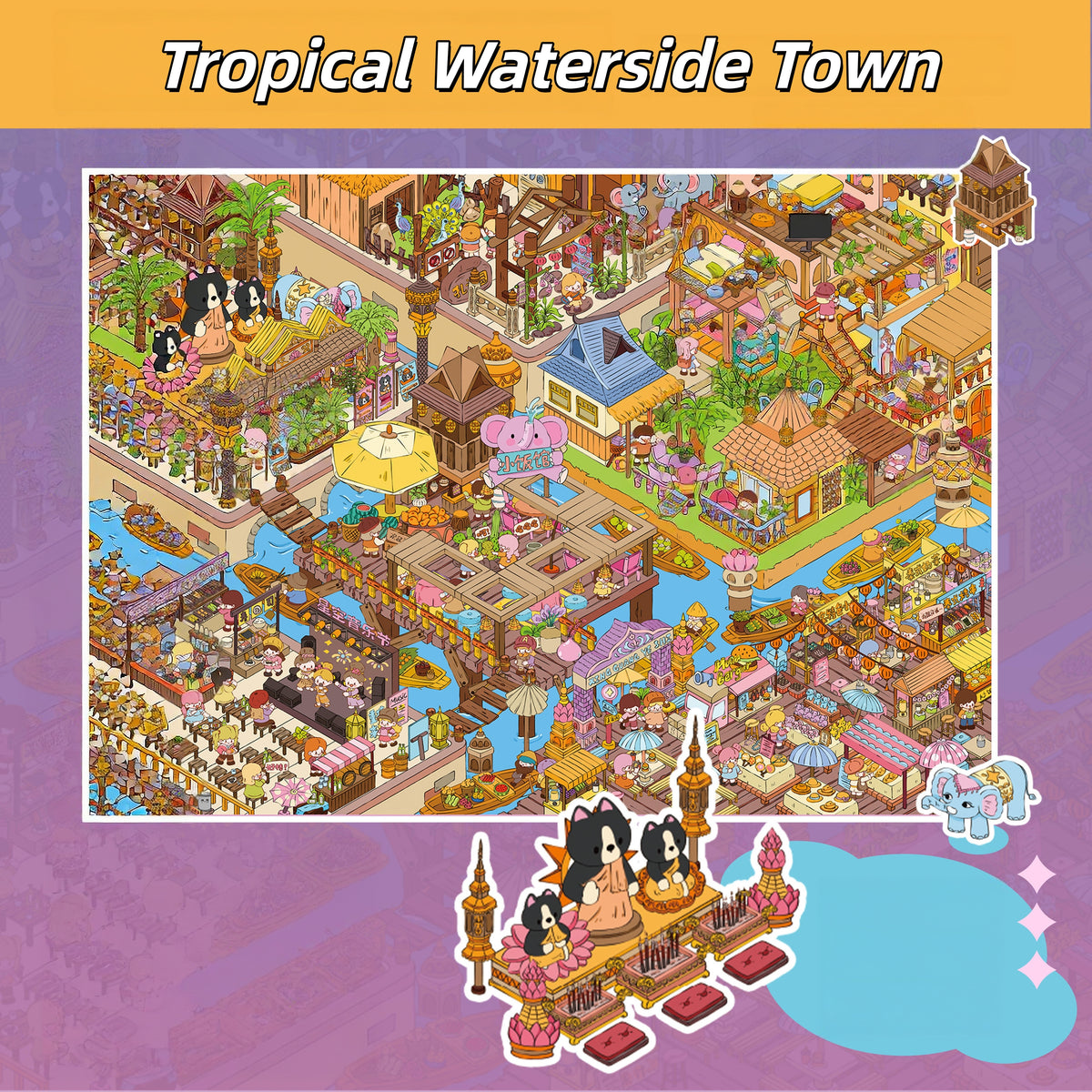 Tropical Waterside Town 3D Sticker