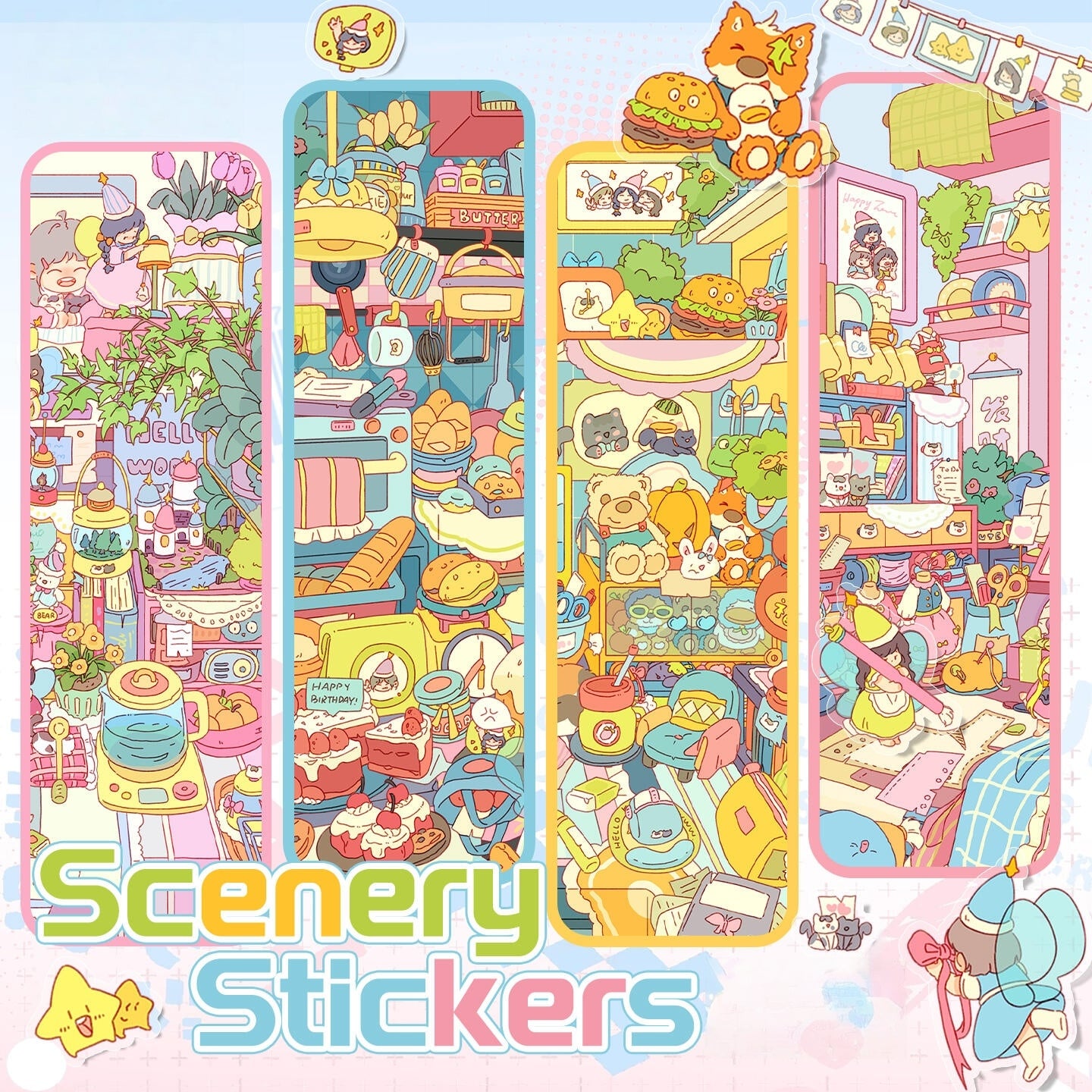 Desktop Tiny Worlds 3D Sticker | 4 Cute Miniature Scenes