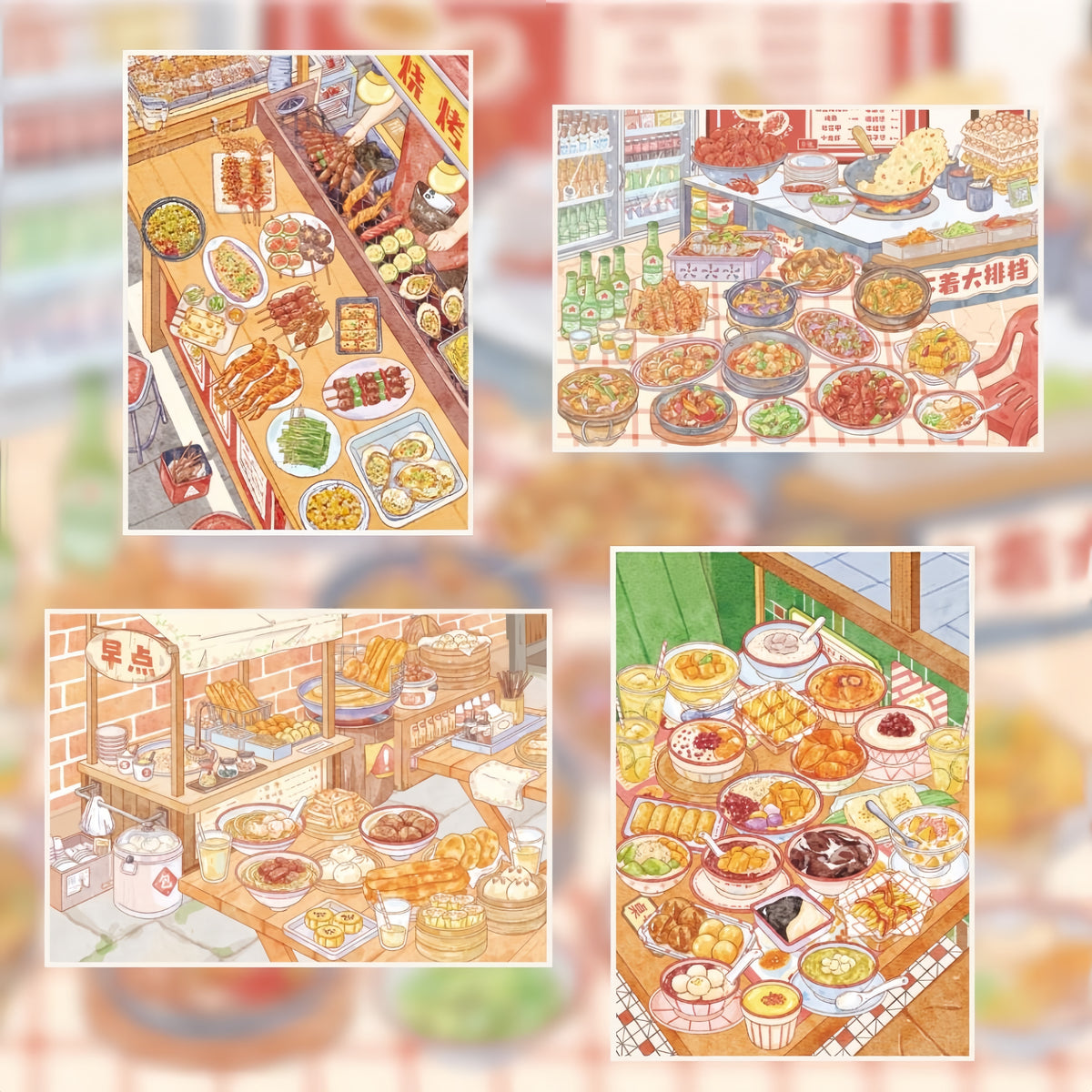 Let’s Eat Together 3D Sticker | 4 Cute Miniature Scenes