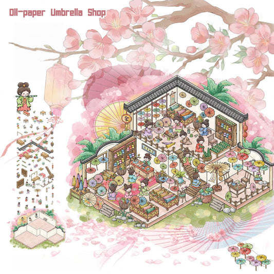 Oil-paper Umbrella Shop 3D Sticker