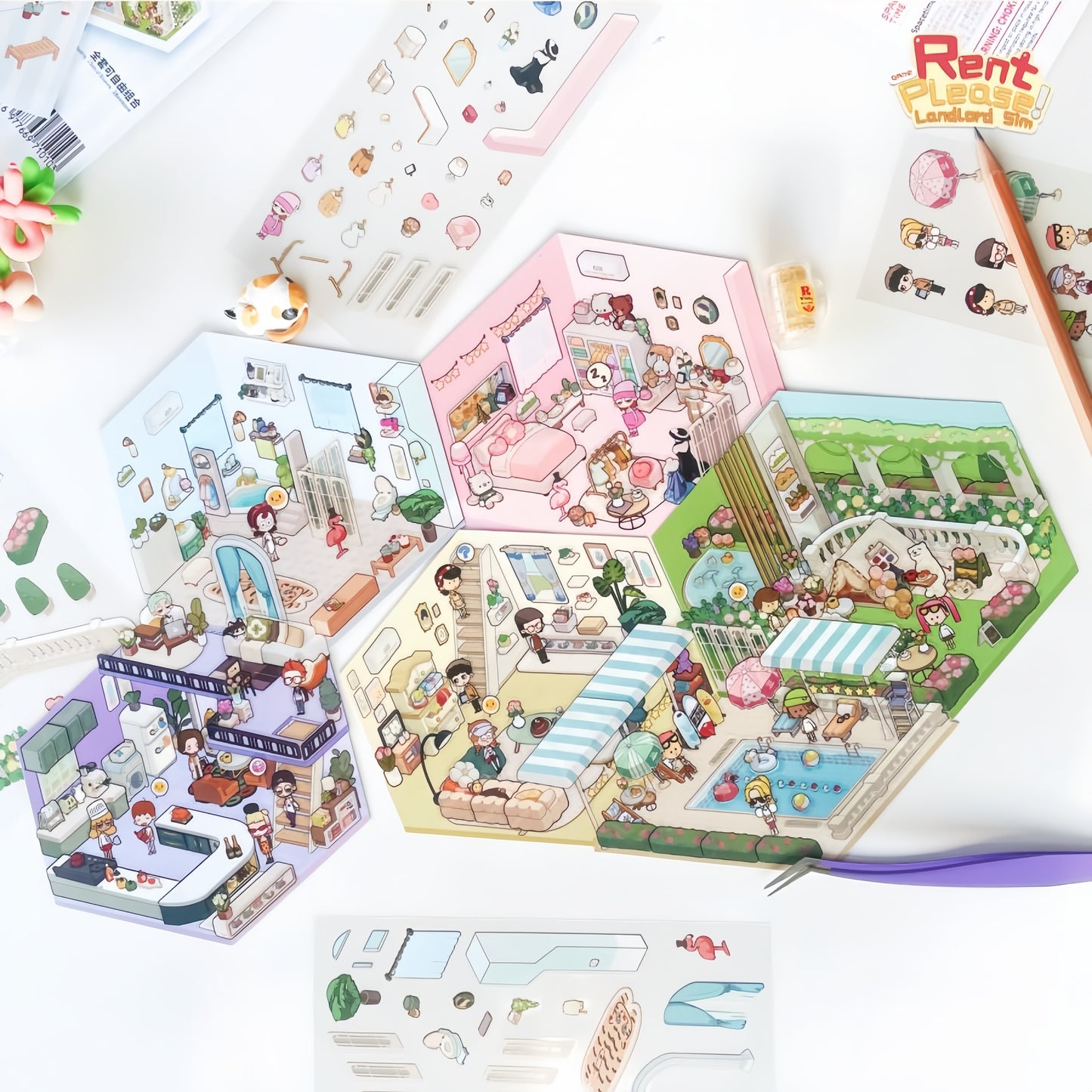 Dream Home 3D Sticker | 5 Cute Miniature Scenes