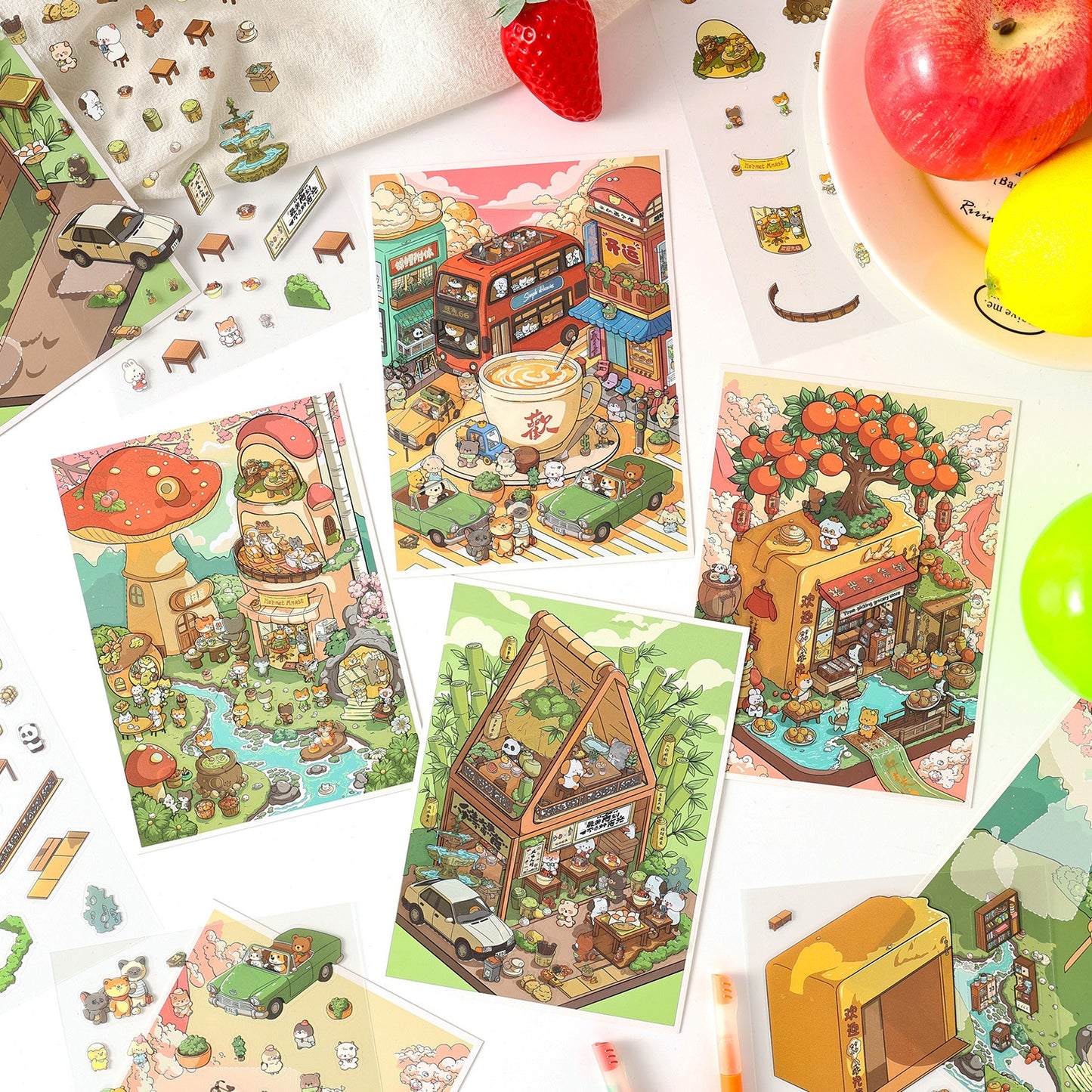 Paw's Town 3D Sticker | 4 Cute Miniature Scenes