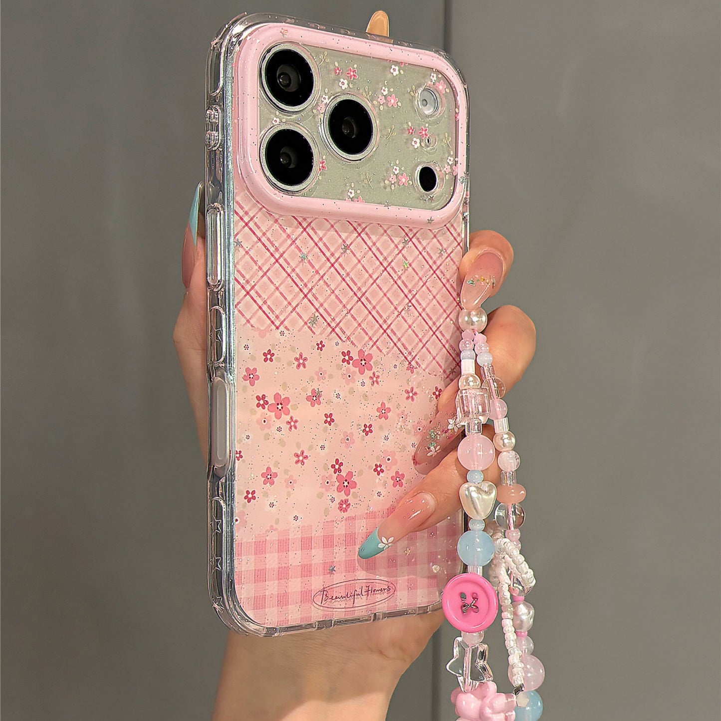Pink Plaid & Flowers Acrylic Phone Case