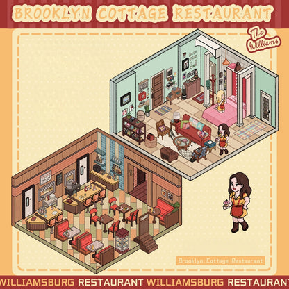 Brooklyn Cottage Restaurant 3D Sticker | 2 Cute Miniature Scenes