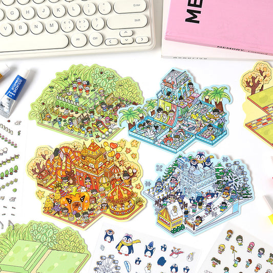 Four Seasons Funland 3D Sticker | 4 Cute Miniature Scenes