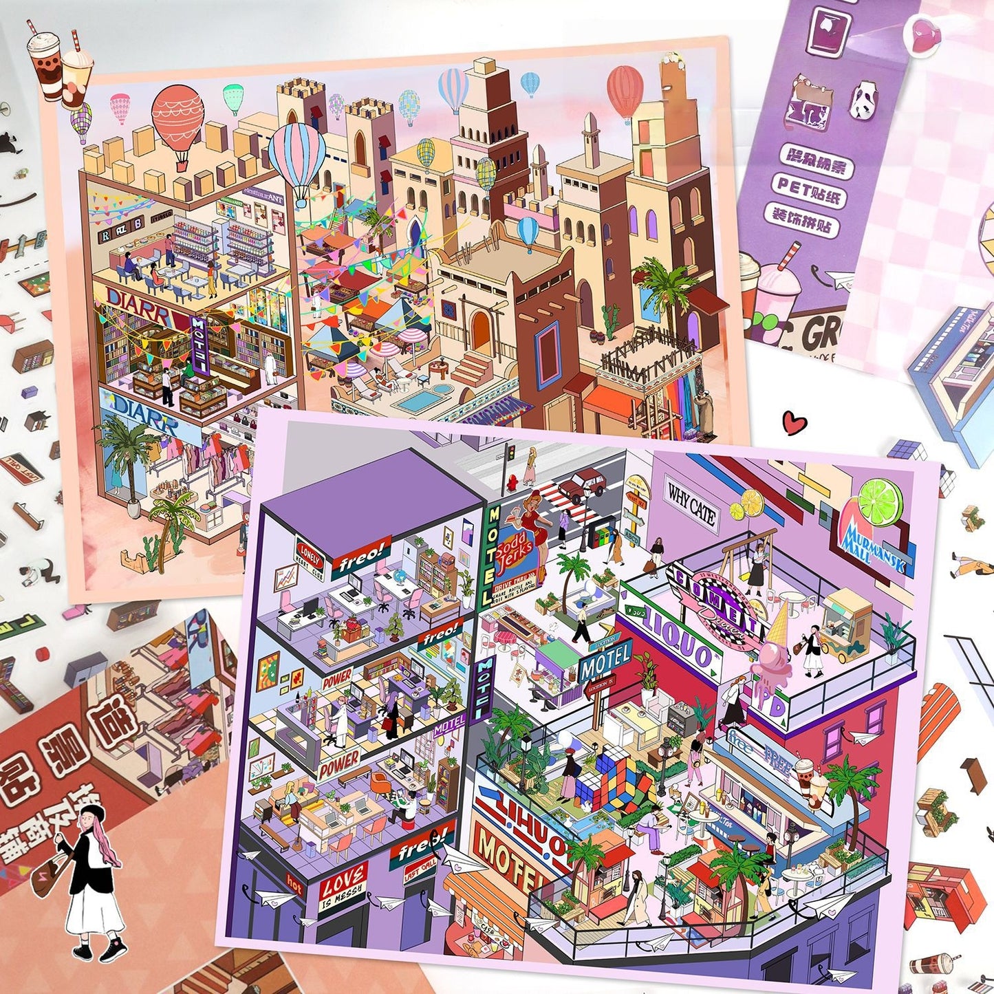 Simulation Management 3D Sticker | 2 Cute Miniature Scenes