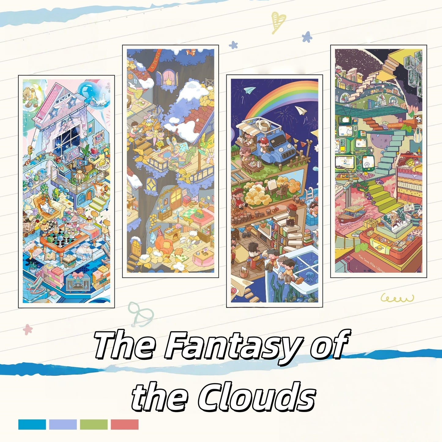 The Fantasy of the Clouds 3D Sticker | 4 Cute Miniature Scenes